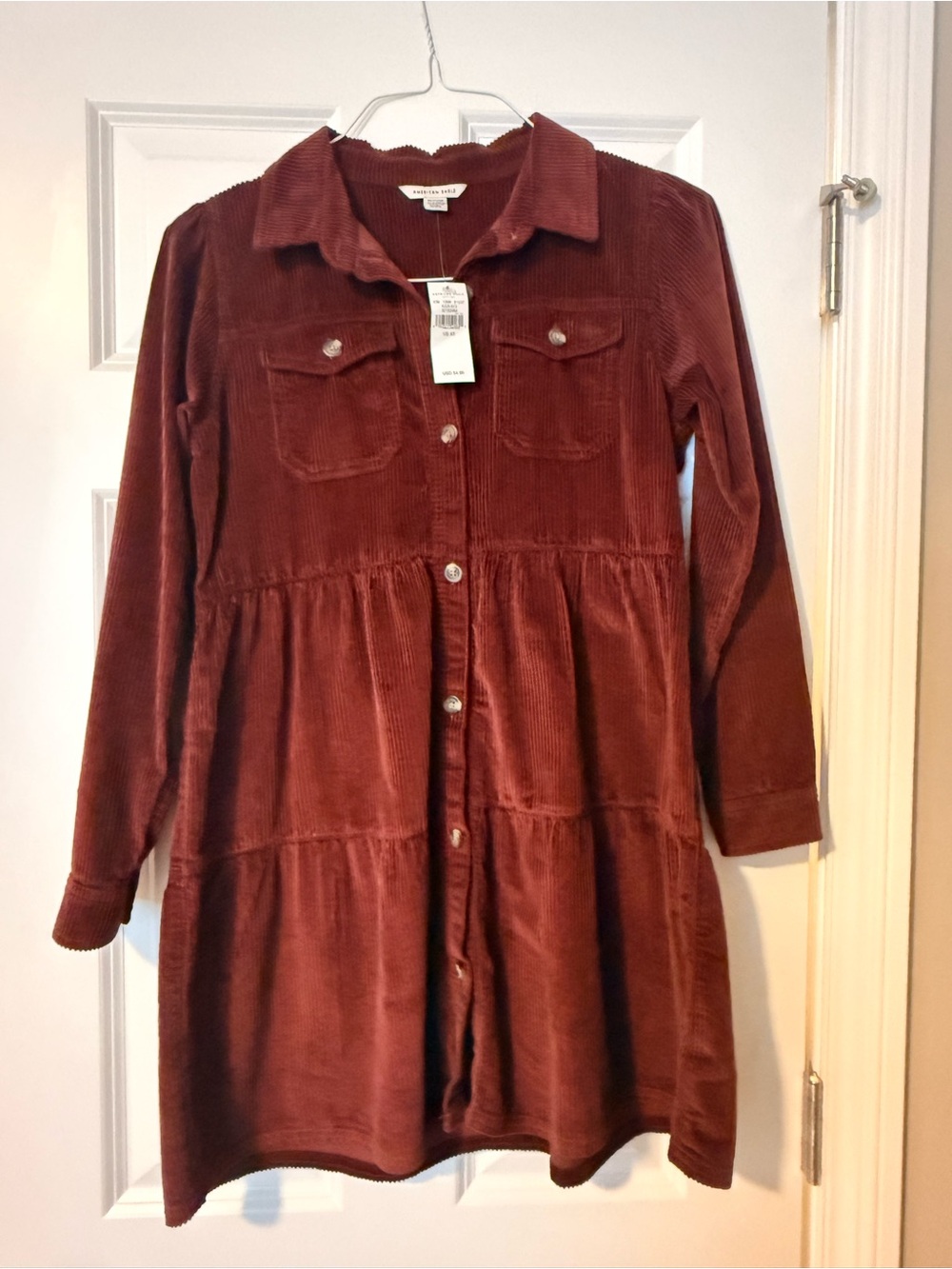 American Eagle Outfitters Corduroy Button-Front Jacket in Rust Brown